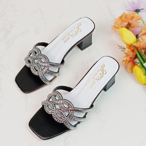 Guốc/Dép nữ cao gót vuông 5p quai đính đá gợn sóng - G94