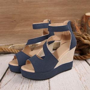 [Free Shipping] New Plus-Size WomenS Shoes Open-Toe Sandals Wedge-Heeled Sandals Outdoor Sandals High-Heeled Sandals With A Back Zipper