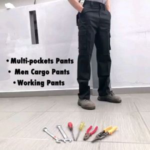 Multipocket Men Cargo Working Tactical Pants Seluar Kerja Kargo Seluar Panjang Poket Tepi Kain Cotton