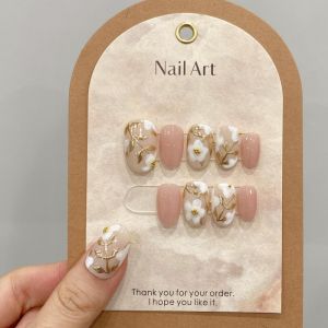 【HANDMADE】Artificial Nail Shining Stars Short Ellipse Phototpy Nails Fake Nails Reusable and Removable Nails