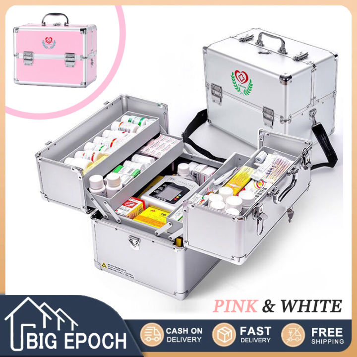 Household Medicine Box Aluminum Alloy Double Open Multi-Layer Medicine Cabinet Wall-Mounted First Aid Storage Box