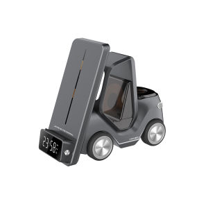 Multifunctional Forklift Model Clock Wireless Charger Led Digital Display Phone Holder Car 3 In 1 Wireless Charging