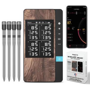 Wireless Meat Digital Bluetooth Probe Rechargeable with LCD Screen & Mobile APP for BBQ Oven Rotisserie
