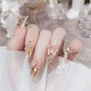24Pcs/Box Shiny Pure Desire Diamond Fake Nail Crystal Butterfly Nail Art Patch Wearable Nails 纯欲闪钻假指甲水晶蝴蝶美甲贴片成品X68