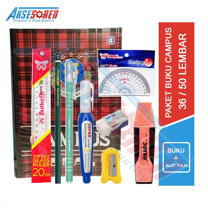 Paket Alat Tulis Sekolah [SMP/SMA/Kuliah] / 1 Set Alat Tulis Sekolah /  Perlengkapan Alat Tulis Buku Campus 50 Lembar / Buku Tulis Kampus 36  Penggaris ...