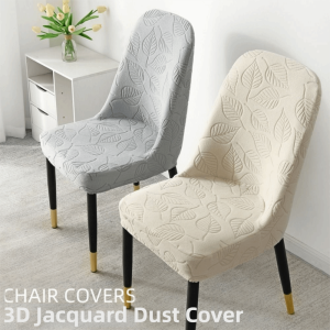 JPTD Stretchable Curved Chair Cover Leaf Pattern Soft Dining Chair Cover Modern Dust-proof Seat Protectors Home Decor