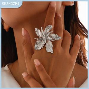 【SHANGZE4】 Cổ Điển Lớn Hoa Nhẫn Cho Phụ Nữ Không Thường Xuyên Kim Loại Punk Ngón Tay Vòng Đảng Đồ Trang Sức Quà Tặng