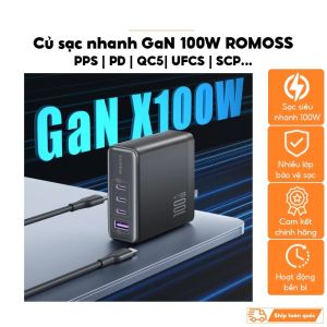 Củ sạc nhanh GaN Romoss 100W 3C1A sạc nhanh điện thoại LAptop (không kèm cáp)