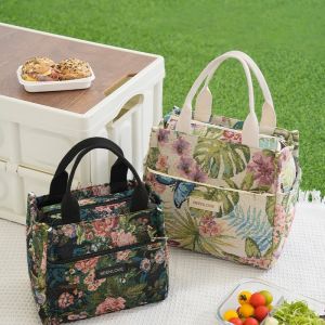 Handheld Tote Lunch Bag Large Capacity Chinese Style Student Office Worker Commuting with Lunch Bag Insulated Lunch Box Bag