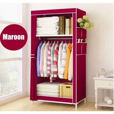 Almari Baju Kain ZipWardrobe Self Assembly Non Woven Cloth Curtain Wardrobe Fabric Storage Y70 & T70 Canvas Wardrobe