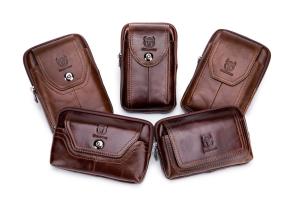 BULLCAPTAIN กระเป๋าคาดเอวหนังวัวผู้ชายกระเป๋าคาดเอวหนังอเนกประสงค์กีฬาลำลอง6.7นิ้ว