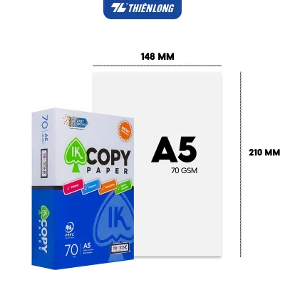 Combo 5 Ream Giấy in A5 giấy photo IK Copy 70gsm đều màu không gợn sóng độ dày cao chữ in không lem nhòe 500 tờ/ream