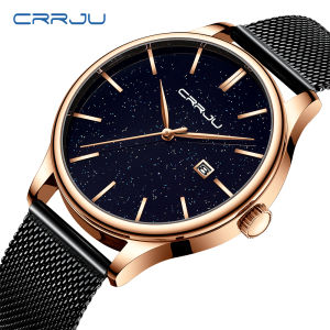 CRRJU Quartz Watches for Men Comfortable Stainless Steel Mesh Band Watch Casual Business Wristwatch with Date Montre Homme
