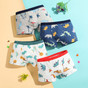 SMY 4PCS Cotton Boys Boxer Shorts Cartoon Pattern Teenager Underwear Soft Briefs for Kids Boy 2-15 Years