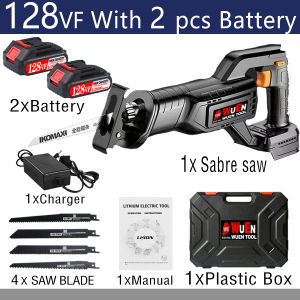 【Local Shop】208VF Cordless Reciprocating Saw Brushless Electric Electric Sabre Saw Portable Rechargeable Saw Replacement Metal Wood Cutting Machine Works with Wicks 20V 2Battery Pruning branches Traction saw Garden tool