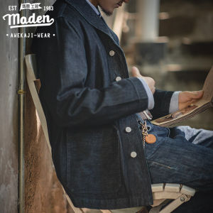 Maden Thương Hiệu Người Đàn Ông 2025 quần áo mới Mỹ Giản Dị Rửa Tannin Áo Khoác Thanh Lịch phong cách quý ông màu xanh cổ điển Áo khoác Denim