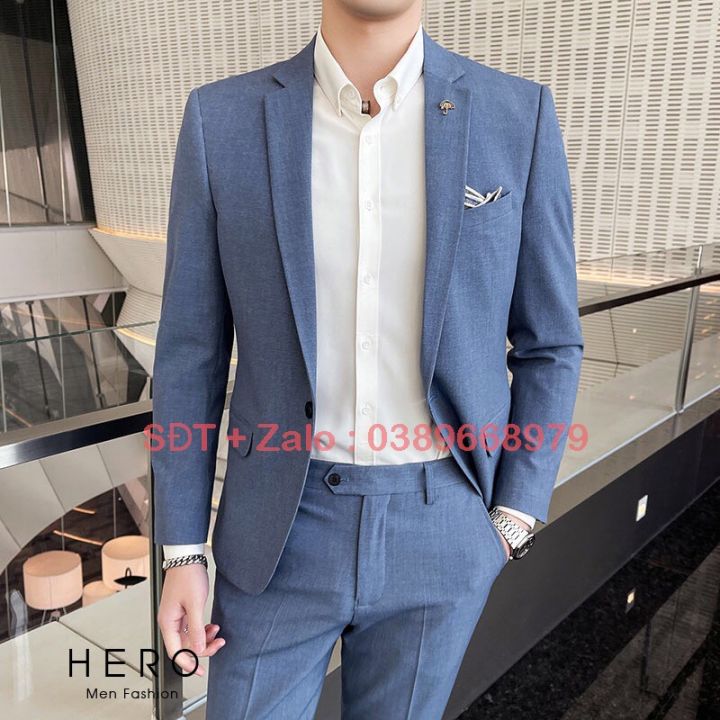 Bộ vest nam quần ống cộc áo rộng phong cách Hàn Quốc - Hanyza Store