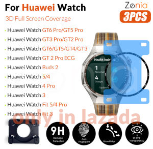 Zenia 3PCS 20D HD Full Screen Curved Edge Full Coverage Protector Film for Huawei Watch GT 6 5 4 3 2 GT6 GT5 GT4 GT3 GT2 Pro ECG 46mm 42mm 41mm Fit 4 Pro Fit5 Buds 2 Protective Glass Explosion-proof Anti Scratch Film