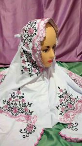 (COD) Mukena Dewasa Terusan/Lajuran Polino Motif Bordir Bunga Mahkota Indah Cantik Bahan Adem