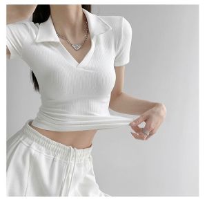 🔥Fran🔥 blouses women new style 2025  Korean style polo for women plain v-neck t-shirt women trendy high quality