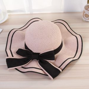 Topi Pantai Wanita Gelombang Topi Bundar Aksen Pita Cantik / Topi anti Uv / Topi Pantai Pita / Topi Anti Matahari / Topi Visor MLH TP23