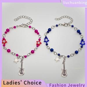 [Hot Sale Jewellery]liuchuanbing New Trendy Y2K Couple Bracelets For Women Girl Hollow Pentagram Guitar Pendant Beaded Bracelet Friends Jewelry Gift