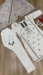 White Kurti with Pant and Dupatta Sets 🤍🤍🤍