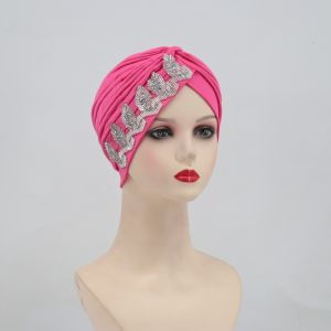 COUPLECOL Versatile Side Leaf Rhinestones Headscarf Elegant Solid Color Headwrap Hat Casual Breathable Cross Knot Headwrap Women
