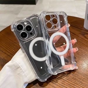 Wireless Charge For Magsafe Transparent Case For iPhone 16 15 14 Plus 13 12 11 17 Pro Max Air Magnetic Shockproof Bumper Cover