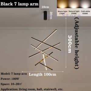 Nordic Villa Home Decor Minimalist Long Hanging Staircase Pendant Lamps Modern Design Luxury Large LED Remote Dimmer Stair Chandelier Black 7/9 Head Deformable Strip Pendant Lamp With 3M Hanging Wire Suitable For Living Room Bedroom Dining Room Bar Cafe