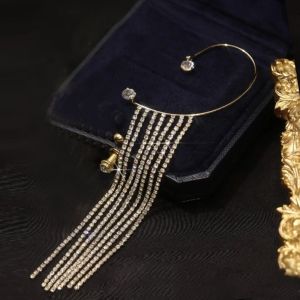 Luxury Shining Zircon Rhinestone Long Tassel Ear Clip Ear Cuff Exquisite Vintage Clip Earring for Women No Pierced Ear Clip
