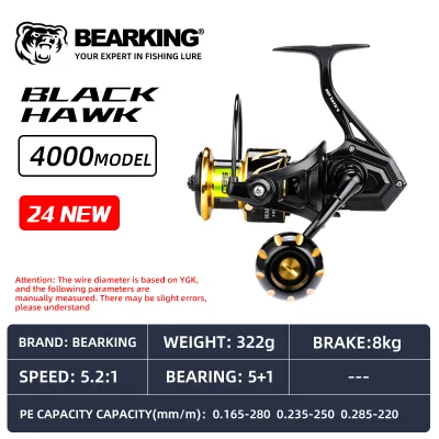 Bearking New Saltwater Fishing Reel B-Hawk 3000-6000 5+1BB Bearings Max Drag 10KG With 5.2:1 Metal Spinning Wheel Waterproof Reel