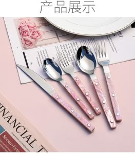 【Art Living】Marble-Look Acrylic Handle Knife Fork Spoon 304 Stainless Steel Cutlery