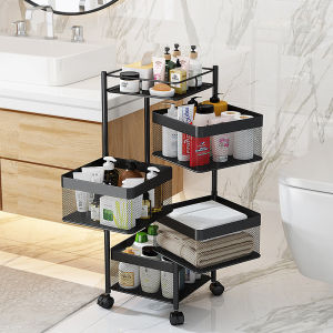 COD Kitchen Vegetable Rotating Rack Metal Trolley Rack Bathroom Rotating Storage Rack 4-5Tier