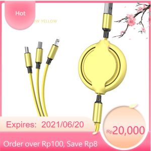 Cáp Đa Năng 3 Đầu Sạc Dây Rút YT 3 In 1 Sạc Nhanh 3A Micro USB Type-C và lightning Siêu Bền Gọn Nhẹ Tiện Lợi