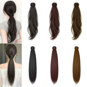 PENTU Hair Extensions Claw Clip Seamless Ponytail Wig Low Ponytail Synthetic Wavy Pony Tail Hair Piece Heat Resistant Fake Long Straight Layered Ponytail for Women