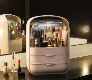 [Msia READY STOCK] Modern White/Pink  Multi-Compartment Cosmetic Organiser with Handle
