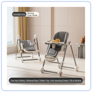 【COZYCASA】2-in-1 Baby High Chair and Rocker / 6-Level Height Adjustment / Double Tray / Reclining Seat / Foldable