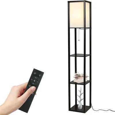 HEIKESZ Solid Wood Shelf Lamp Shelf Lamp Simple Floor Lamp Wooden Bookshelf Lamp Remote Control North Decorative Lamp