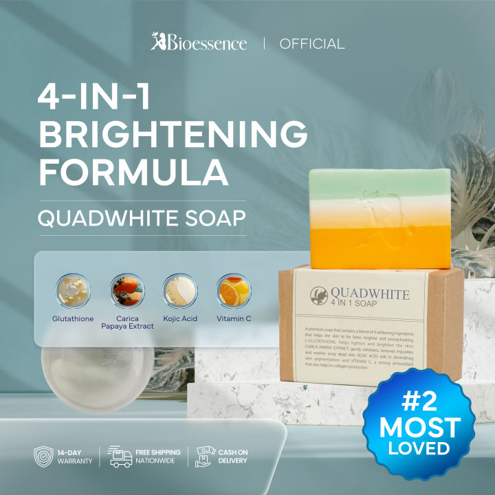 BIOESSENCE Advanced Brightening 4-in-1 Quadwhite Soap 100g | L-Glutathione, Carica Papaya Extract, Kojic Acid, Vitamin C  | for Brighter and Smoother Skin