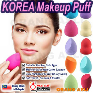 MALAYSIA STOCK Korea Makeup Puff High Quality Foundation Beauty Make up Blender Sponge Wet Dry Face Cosmetic Tool Easy & Soft Powder Smooth Brush Basic Liquid Cream Gourd Droplet Oblique Shape Random Colour Microfiber Fluff Surface Hygiene Protection