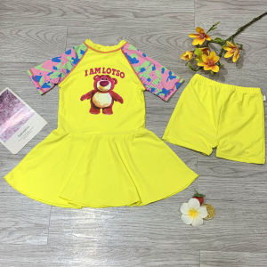 Đồ bơi bé gái 1 mảnh áo tay ngắn liền thân quần đùi váy chất liệu thun lạnh BINSPORTS BB029