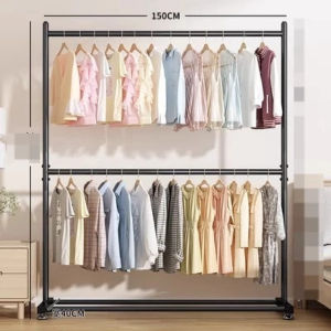 Rak Gantungan Baju Gawang Besi 2 Tingkat Rak Gantungan Berdiri Rak Jemuran Ukuran 180 x 150 x 40 CM