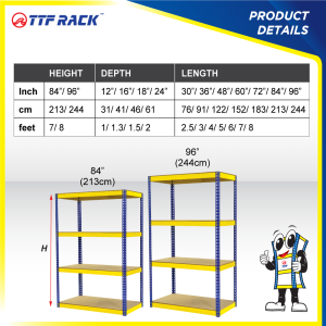 TTFRack™BOLTLESS RACK H213-244cm D31-61cm/Shelf Rack Rak Besi Serbaguna Warehouse Rack Heavy Duty Metal 置物架铁架