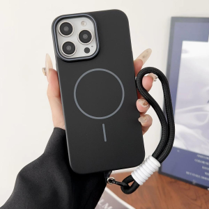 เคสโทรศัพท์พีซีสีลูกกวาด INS แฟชั่นสำหรับ iPhone 11 12 13 14 15 16 Pro Max พร้อมสายคล้องแบบแม่เหล็กเคลือบด้านปกป้อง