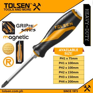 Tolsen GO-THROUGH Philip Screwdriver (PH1x75mm | PH1 PH2 x 100mm | PH2 PH3 x 150mm | PH4 x200mm) Full Metal Cr-V