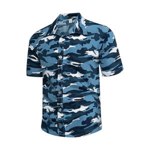 2026 loose breathable 3D printing mens shirt Hawaiian shirt button summer shirt beach blue/white short sleeve oversized 5XL