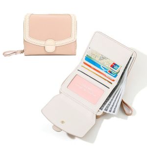 LALEUCA Solid Color Womens Wallet Pu Leather Minimalist Student Purse Simple Fold Lady Wallet Card Bag