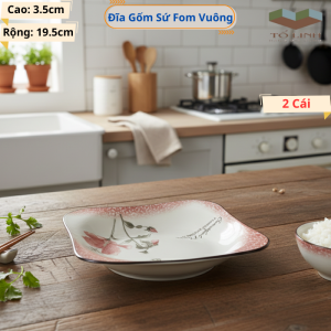 Combo đĩa gốm sứ vuông 9 inchSet bộ đĩa gốm sứ vuông 19.5cmDĩa Gốm Sứ