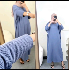 Knit Dress Batwing Gamis Polos Plisket Premium Basic Daily Terbaru Kekinian Abaya Bahan Kaos Knit Japan Premium